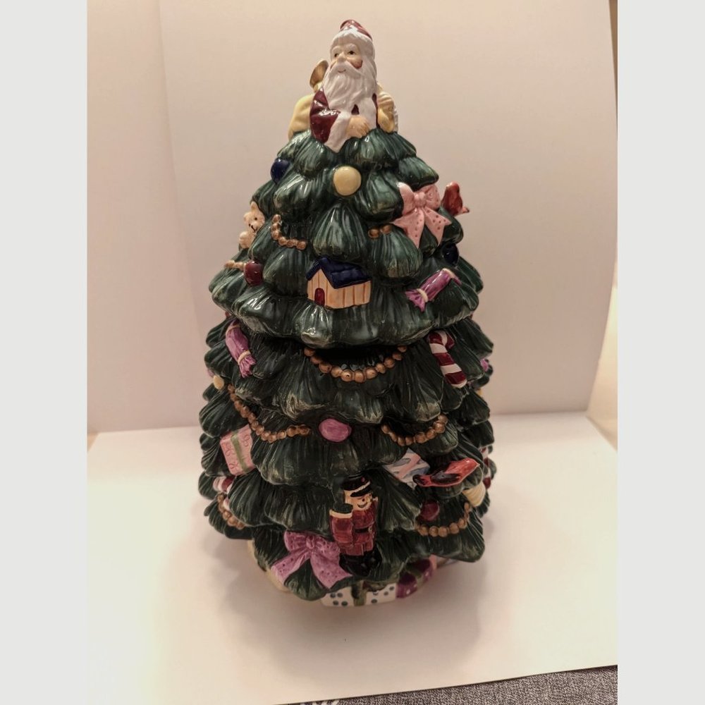 Spode Hand Painted Cookie Jar Christmas Tree with Presents